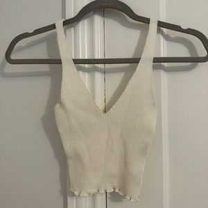 Princess Polly cream ribbed v neck tank top